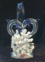 Hand Blown glass cake top w/dolphins, from Key West 