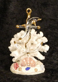 Blown Glass Anchor and Dolphin on artificial coral, from Key West