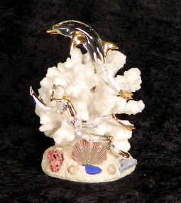 Hand Blown glass Diver w/Dolphin w/22 kt gold accents, from Key West    