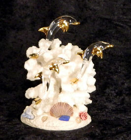 Hand Blown Glass Mother w/Baby Dolphin w/22kt gold accents, from Key West    