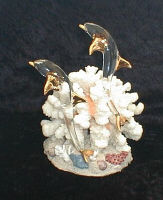 Hand Blown Glass Double Dolphins w/22kt gold accents, from Key West    