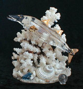 Hand Blown Glass Snook on coral w/22kt gold accents